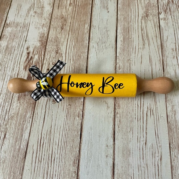 Mini Wooden Honey Dipper set | Honey Bee Decor, Tiered Tray Bee,Mini Rolling pin - Picture 6 of 9